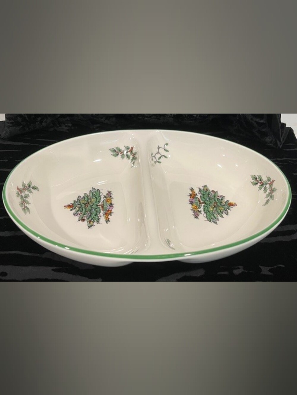 Spode Christmas Tree Oval Divided Serving Bowl EUC